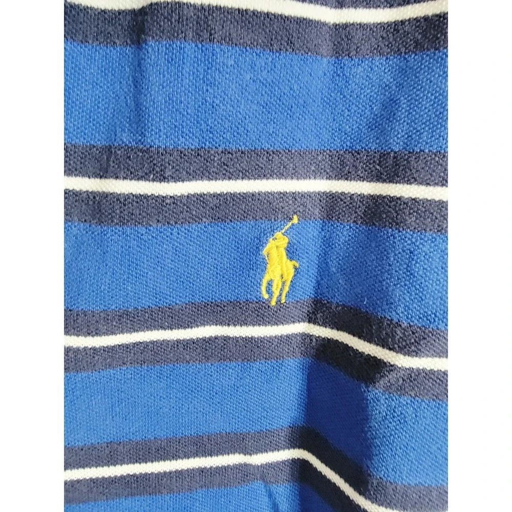 Polo Ralph Lauren M Blue‎ Striped Polo SS Yellow Pony Vtg Classic Fit Casual